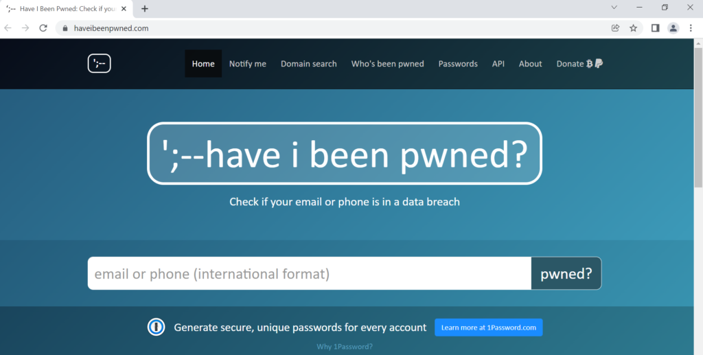 Homepage of Have i been pwned?